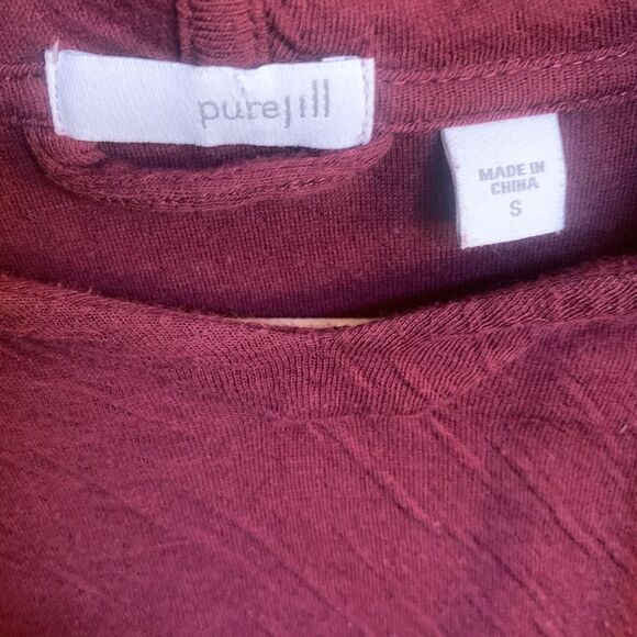 Pure J. Jill Small Burgundy Textured Crinkle Hooded Pullover Sweatshirt Blouse - Picture 6 of 8
